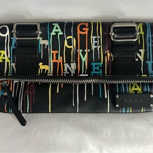L.A.M.B. Black Clutch with Colorful Letter Design